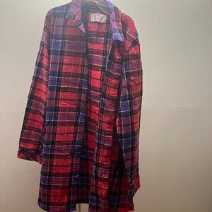 Victoria's Secret Nightgown Plaid Button Down Long Shirt Pajamas Size XS